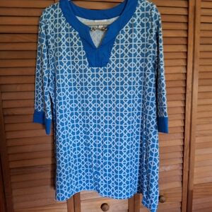 Charter Club Blue and White Geometric Blouse